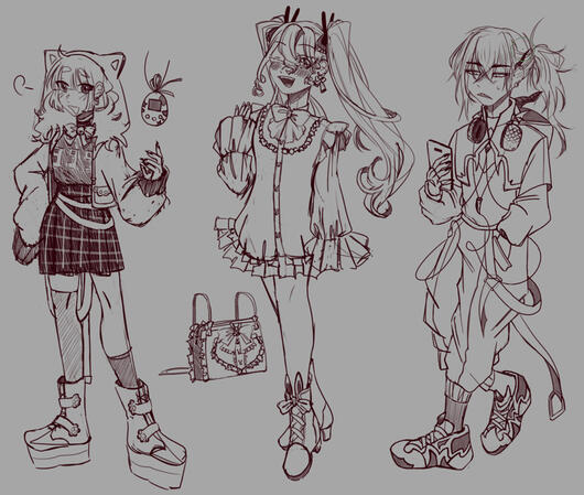fullbody (x3) / sketch / no bg